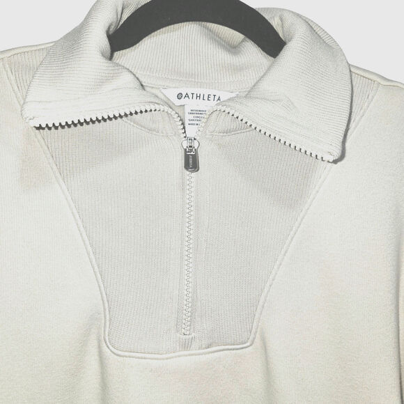 Athleta Retroplush Revive Sweatshirt Womens Small Beige 1/4 Zip Long Sleeve - Picture 3 of 7